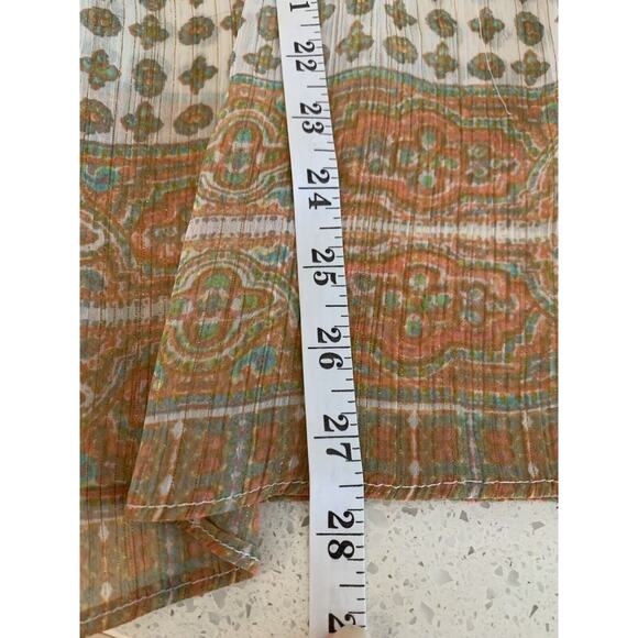 Rose Olive Boho Paisley Print Ruffle V Neck Long Sleeve Blouse‎ Top M - Picture 6 of 6